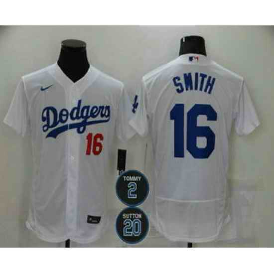 Men Los Angeles Dodgers 16 Will Smith White #2 20 Patch Stitched MLB Flex Base Nike Jersey->los angeles dodgers->MLB Jersey