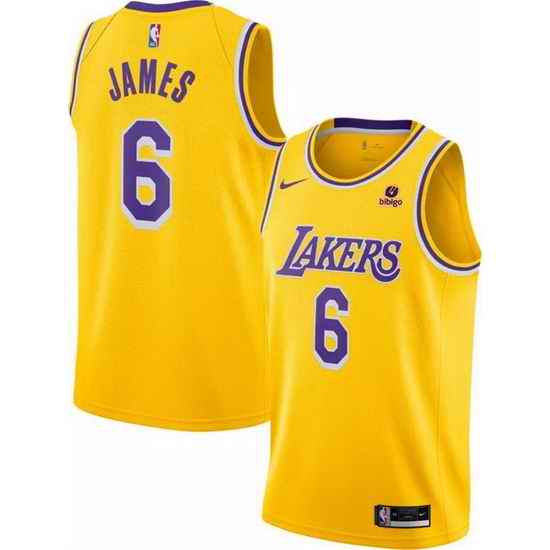 Men's Los Angeles Lakers #6 LeBron James Bibigo Yellow Stitched Basketball Jersey->los angeles lakers->NBA Jersey