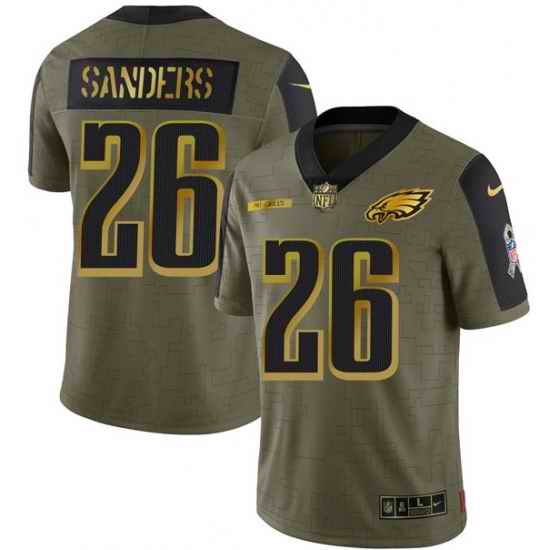 Men Philadelphia Eagles #26 Miles Sanders 2021 Olive Camo Salute To Service Golden Limited Stitched Jersey->philadelphia eagles->NFL Jersey