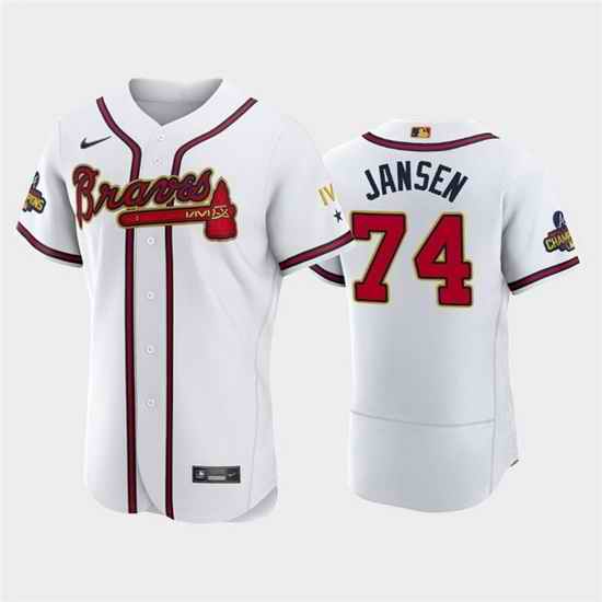 Men Atlanta Braves #74 Kenley Jansen 2022 White Gold World Series Champions Program Flex Base Stitched Baseball jersey->atlanta braves->MLB Jersey