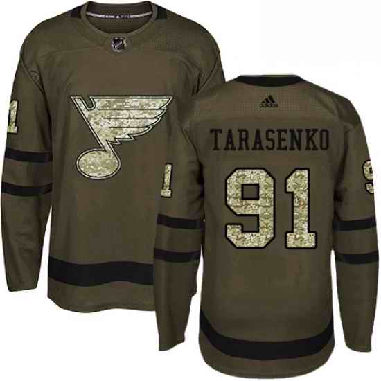 Mens Adidas St Louis Blues #91 Vladimir Tarasenko Premier Green Salute to Service NHL Jersey->st.louis blues->NHL Jersey
