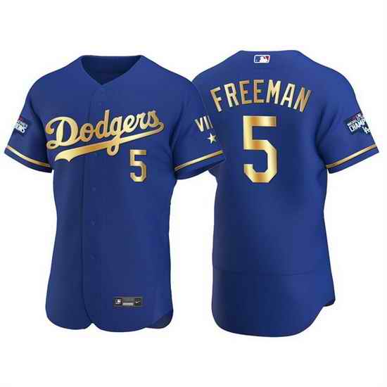 Men Los Angeles Dodgers #5 Freddie Freeman Royal Golden Flex Base Stitched jersey->los angeles dodgers->MLB Jersey