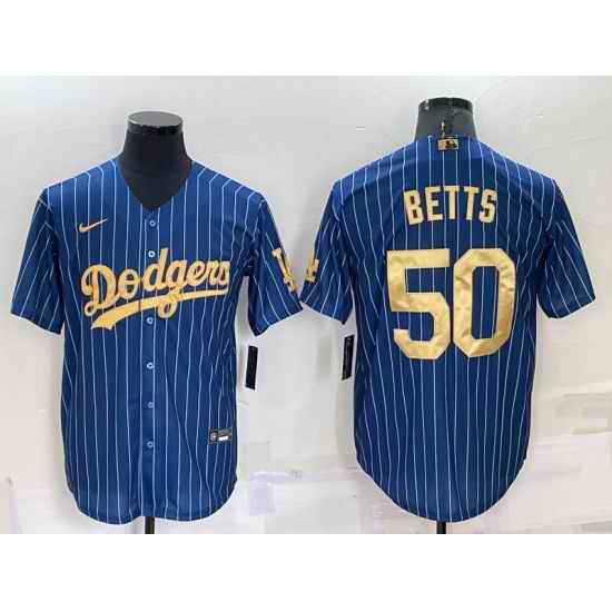 Men Los Angeles Dodgers #50 Mookie Betts Navy Gold Cool Base Stitched Baseball Jersey->los angeles dodgers->MLB Jersey
