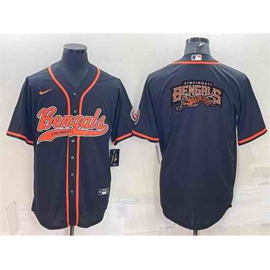 Men Cincinnati Bengals Black Team Big Logo With Patch Cool Base Stitched Baseball Jersey->indianapolis colts->NFL Jersey