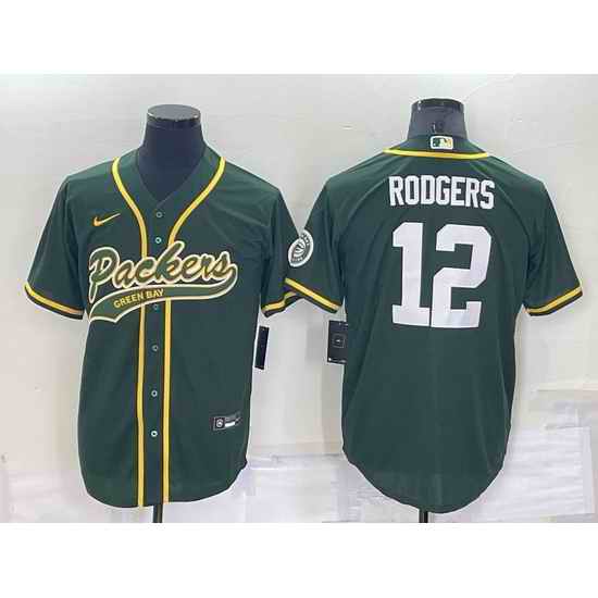 Men Green Bay Packers #12 Aaron Rodgers Green Cool Base Stitched Baseball Jersey->detroit lions->NFL Jersey
