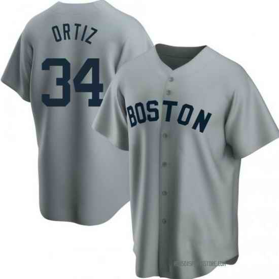 Men Boston Red Sox David Ortiz Gray Replica Road Cooperstown Collection Player Jersey->youth mlb jersey->Youth Jersey