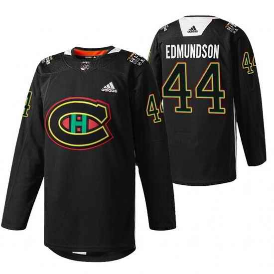 Men Montreal Canadiens #44 Joel Edmundson 2022 Black Warm Up History Night Stitched Jerse->minnesota wild->NHL Jersey