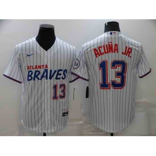 Men's Nike Atlanta Braves #13 Ronald Acuna Jr. White City Player Jersey->atlanta braves->MLB Jersey