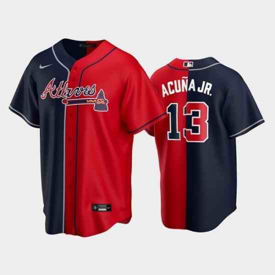 Men Atlanta Braves #13 Ronald Acuna Jr  Navy Red Split Cool Base Stitched Baseball Jersey->texas rangers->MLB Jersey