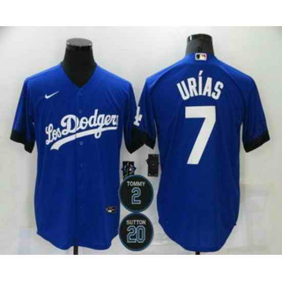 Men Los Angeles Dodgers 7 Julio Urias Blue #2 20 Patch City Connect Cool Base Stitched Jersey->los angeles dodgers->MLB Jersey