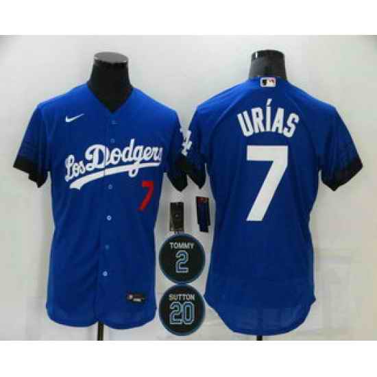 Men Los Angeles Dodgers 7 Julio Urias Blue #2 20 Patch City Connect Flex Base Stitched Jersey->los angeles dodgers->MLB Jersey