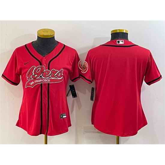 Women San Francisco 49ers Blank Red With Patch Cool Base Stitched Baseball Jersey->women nfl jersey->Women Jersey