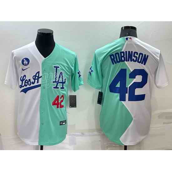 Men Los Angeles Dodgers #42 Jackie Robinson 2022 All Star White Green Cool Base Stitched Baseball Jerseys->los angeles dodgers->MLB Jersey