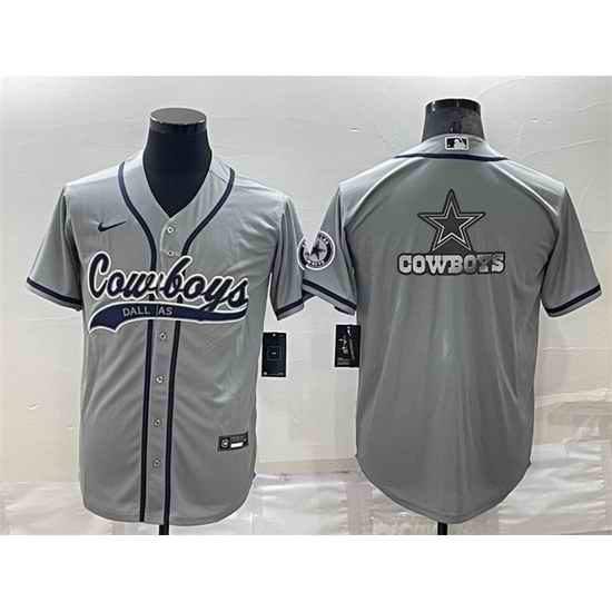 Men Dallas Cowboys Grey Team Big Logo With Patch Cool Base Stitched Baseball Jersey->dallas cowboys->NFL Jersey