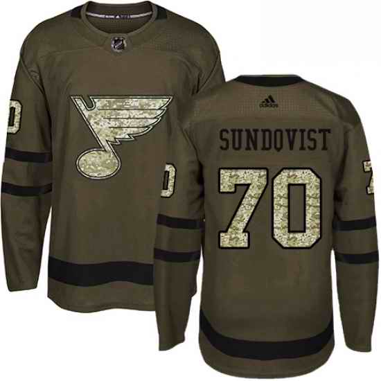 Mens Adidas St Louis Blues #70 Oskar Sundqvist Authentic Green Salute to Service NHL Jersey->st.louis blues->NHL Jersey
