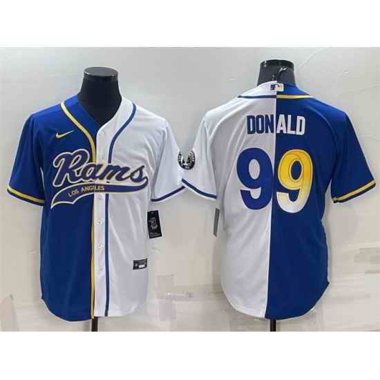 Men Los Angeles Rams #99 Aaron Donald Royal White Split With Patch Cool Base Stitched Baseball Jersey->kansas city chiefs->NFL Jersey