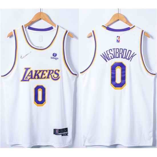 Men's Los Angeles Lakers #0 Russell Westbrook 75th Anniversary Bibigo White Stitched Basketball Jersey->miami heat->NBA Jersey