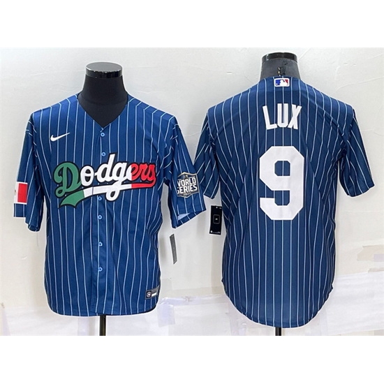 Men Los Angeles Dodgers #9 Gavin Lux Navy Mexico World Series Cool Base Stitched Baseball Jersey->los angeles dodgers->MLB Jersey