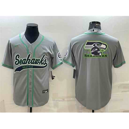 Men Seattle Seahawks Grey Team Big Logo With Patch Cool Base Stitched Baseball Jersey->tennessee titans->NFL Jersey