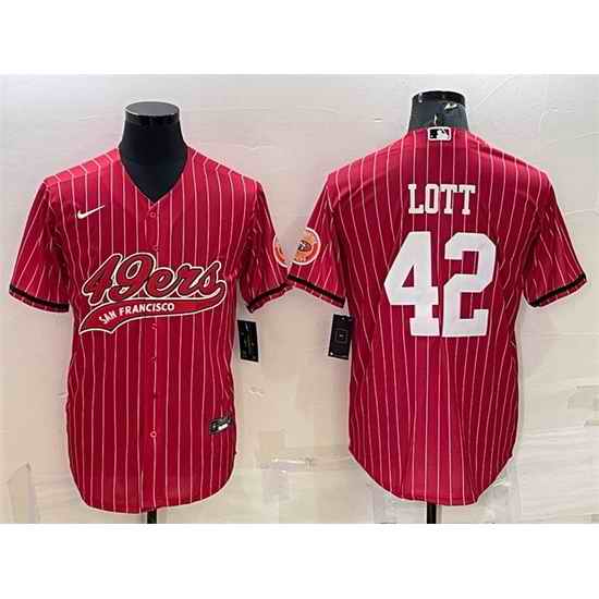 Men San Francisco 49ers #42 Ronnie Lott Red With Patch Cool Base Stitched Baseball Jersey->san francisco 49ers->NFL Jersey