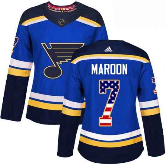 Womens Adidas St Louis Blues #7 Patrick Maroon Authentic Blue USA Flag Fashion NHL Jersey->women nhl jersey->Women Jersey