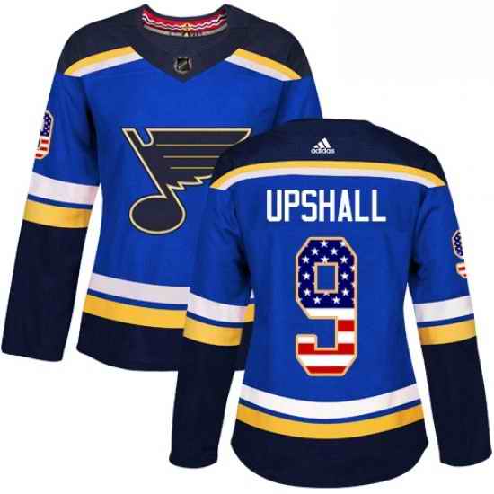 Womens Adidas St Louis Blues #9 Scottie Upshall Authentic Blue USA Flag Fashion NHL Jersey->women nhl jersey->Women Jersey