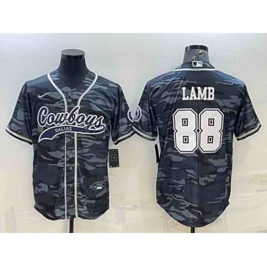 Men Dallas Cowboys #88 CeeDee Lamb Grey Camo With Patch Cool Base Stitched Baseball Jersey->dallas cowboys->NFL Jersey