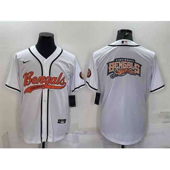 Men Cincinnati Bengals White Team Big Logo With Patch Cool Base Stitched Baseball Jersey->cincinnati bengals->NFL Jersey