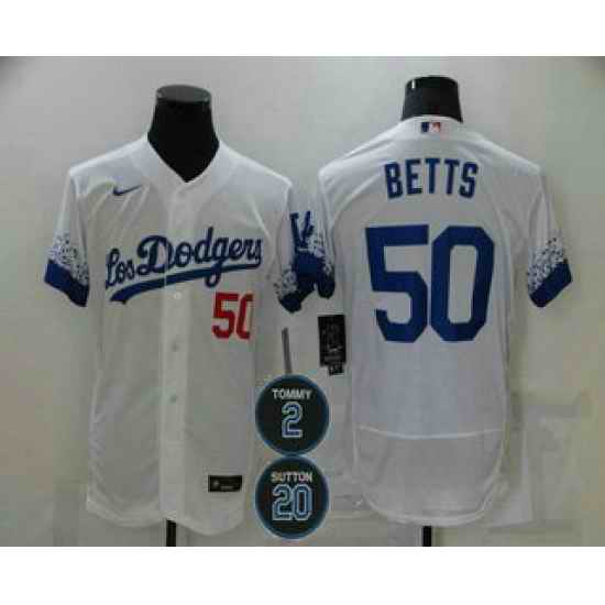 Men Los Angeles Dodgers 50 Mookie Betts White #2 20 Patch City Connect Flex Base Stitched Jersey->los angeles dodgers->MLB Jersey