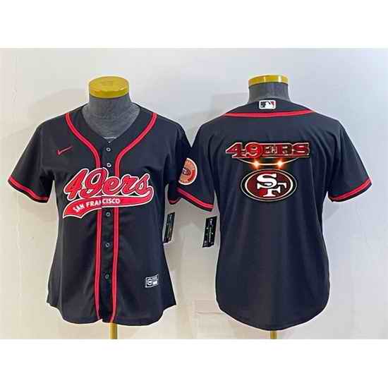 Women San Francisco 49ers Black Team Big Logo With Patch Cool Base Stitched Baseball Jersey->women nfl jersey->Women Jersey