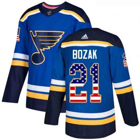 Youth Adidas St Louis Blues #21 Tyler Bozak Authentic Blue USA Flag Fashion NHL Jersey->youth nhl jersey->Youth Jersey
