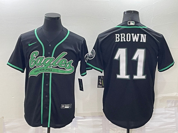 Men's Philadelphia Eagles #11 A. J. Brown Black Cool Base Stitched Baseball Jersey->new york giants->NFL Jersey