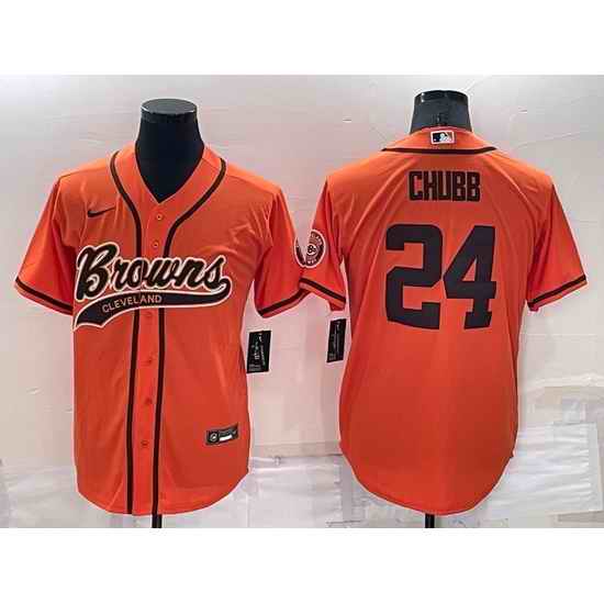 Men Cleveland Browns #24 Nick Chubb Orange Cool Base Stitched Baseball Jersey->dallas cowboys->NFL Jersey