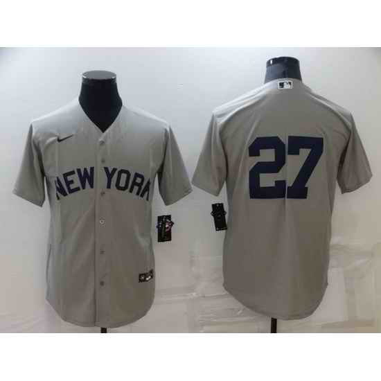 Men New York Yankees #27 Giancarlo Stanton 2021 Grey Field Of Dreams Cool Base Stitched Baseball jersey->new york yankees->MLB Jersey