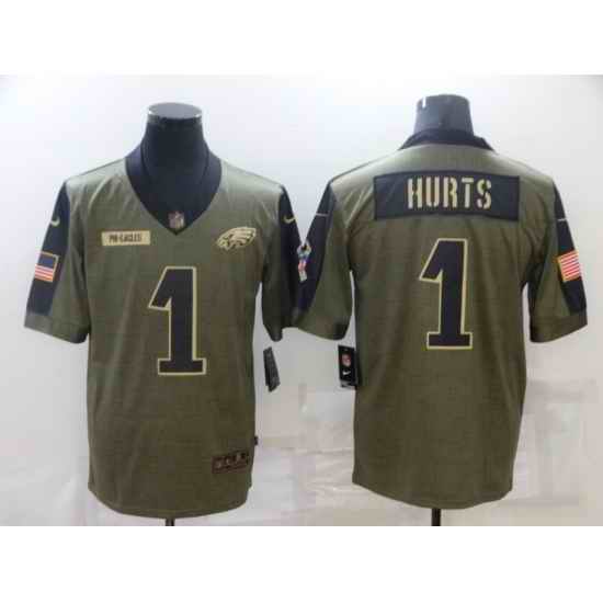 Men's Philadelphia Eagles #1 Jalen Hurts Nike Olive 2021 Salute To Service Limited Jersey->san francisco 49ers->NFL Jersey
