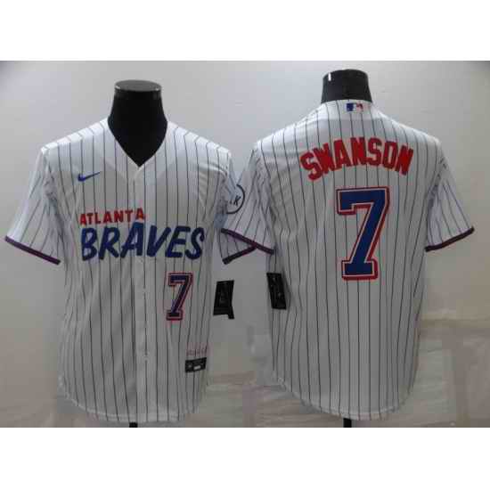Men's Nike Atlanta Braves #7 Dansby Swanson White City Player Jersey->atlanta braves->MLB Jersey