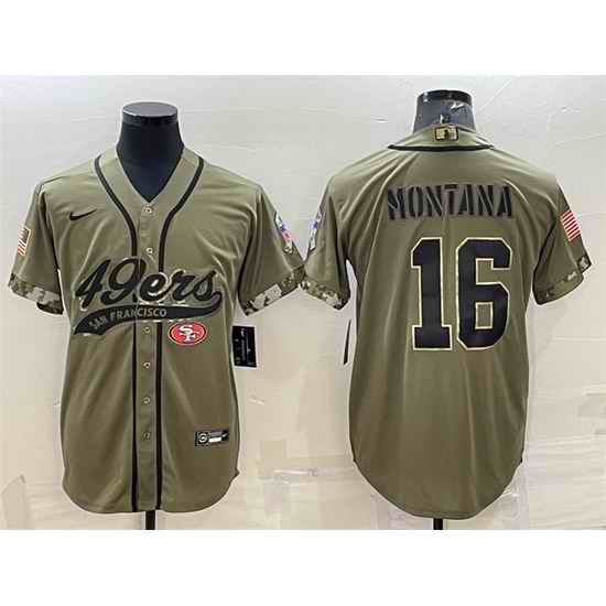 Men San Francisco 49ers #16 Joe Montana 2022 Olive Salute To Service Cool Base Stitched Baseball Jersey->san francisco 49ers->NFL Jersey