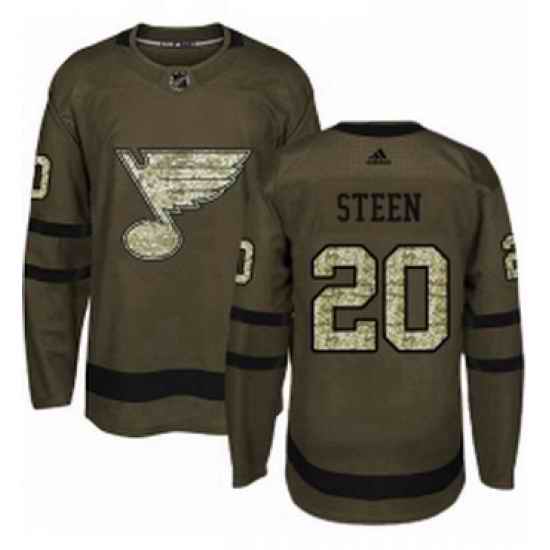Mens Adidas St Louis Blues #20 Alexander Steen Premier Green Salute to Service NHL Jersey->st.louis blues->NHL Jersey