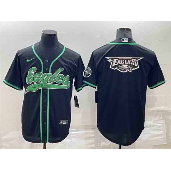 Men Philadelphia Eagles Black Team Big Logo With Patch Cool Base Stitched Baseball Jersey->philadelphia eagles->NFL Jersey