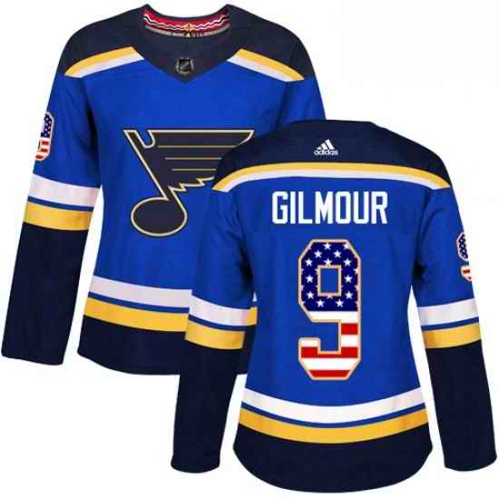 Womens Adidas St Louis Blues #9 Doug Gilmour Authentic Blue USA Flag Fashion NHL Jersey->women nhl jersey->Women Jersey