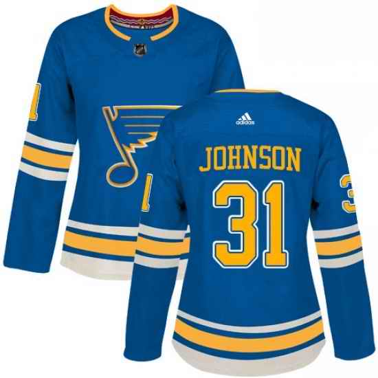 Womens Adidas St Louis Blues #31 Chad Johnson Authentic Navy Blue Alternate NHL Jersey->women nhl jersey->Women Jersey