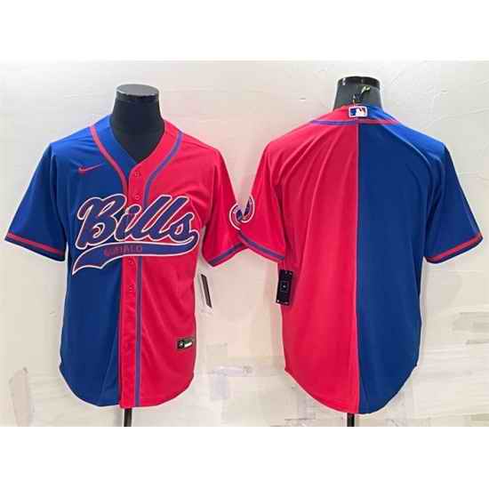 Men Buffalo Bills Blank Royal Red Split With Patch Cool Base Stitched Baseball Jersey->buffalo bills->NFL Jersey