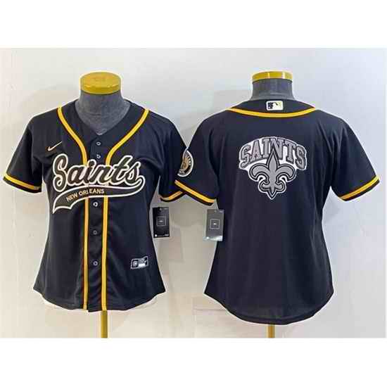 Women New Orleans Saints Black Team Big Logo With Patch Cool Base Stitched Baseball Jersey->women nfl jersey->Women Jersey