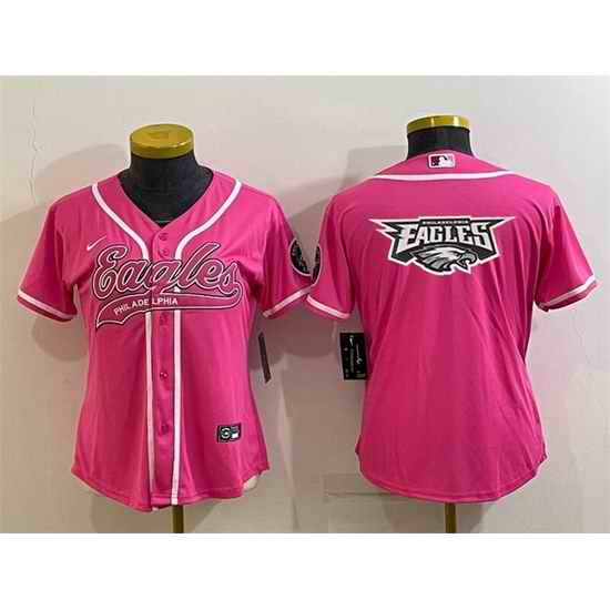Women Philadelphia Eagles Pink Team Big Logo With Patch Cool Base Stitched Baseball Jersey->women nfl jersey->Women Jersey