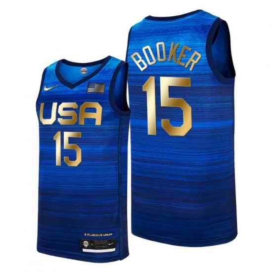 USA Dream Team #15 Devin Booker 2021 Tokyo Olymipcs Nike Basketball Jersey Blue->->