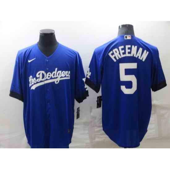 Men's Los Angeles Dodgers #5 Freddie Freeman Blue 2022 City Connect Cool Base Stitched Jersey->los angeles angels->MLB Jersey
