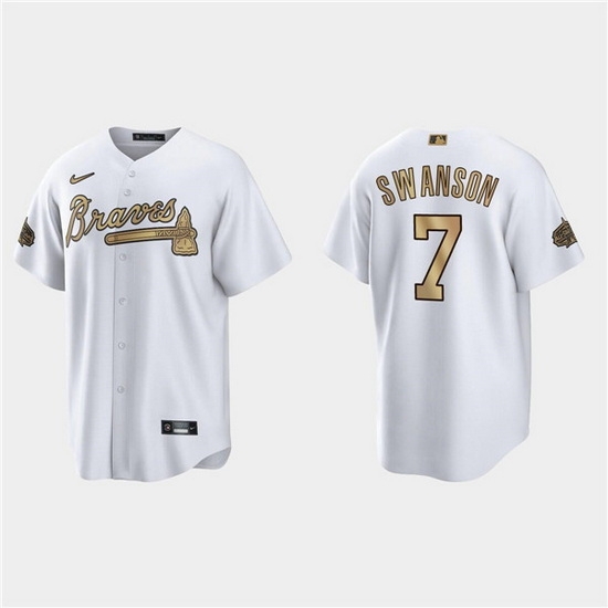 Men Atlanta Braves #7 Dansby Swanson 2022 All Star White Cool Base Stitched Baseball Jersey->new york mets->MLB Jersey