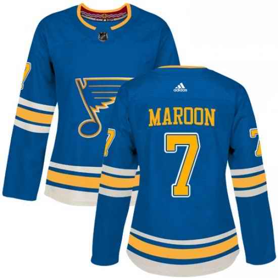 Womens Adidas St Louis Blues #7 Patrick Maroon Authentic Navy Blue Alternate NHL Jersey->women nhl jersey->Women Jersey
