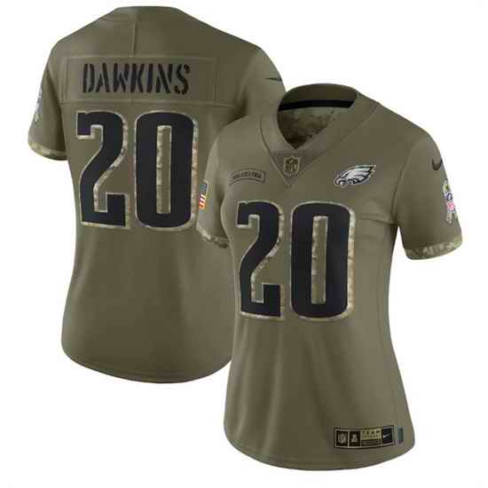 Women Philadelphia Eagles #20 Brian Dawkins Olive 2022 Salute To Service Limited Stitched Jersey->women nfl jersey->Women Jersey