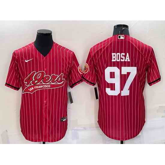 Men San Francisco 49ers #97 Nick Bosa Red With Patch Cool Base Stitched Baseball Jersey->san francisco 49ers->NFL Jersey